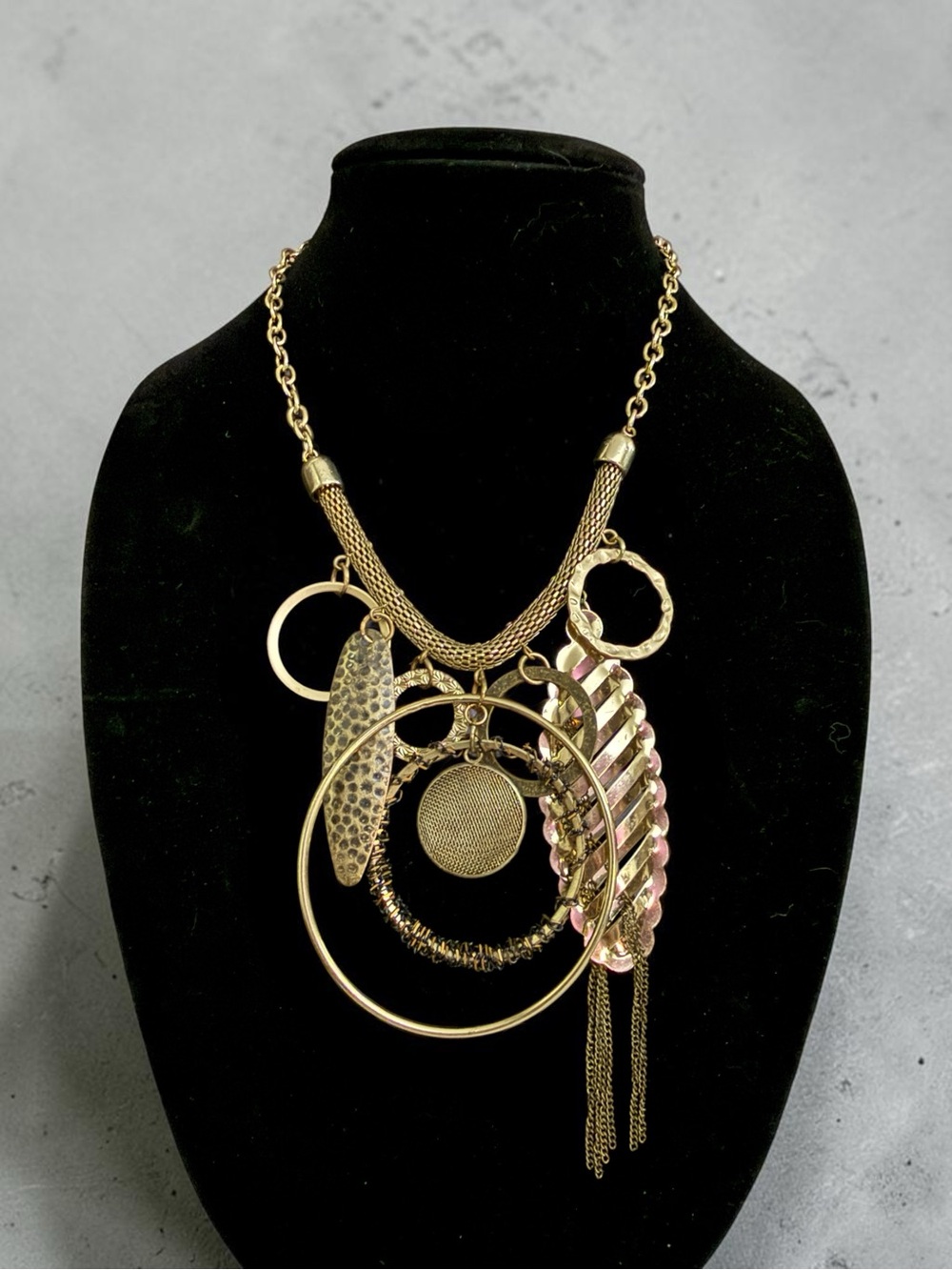 Industrial Couture Mesh and Chain Antiqued Gold-Tone Statement Necklace by NENA